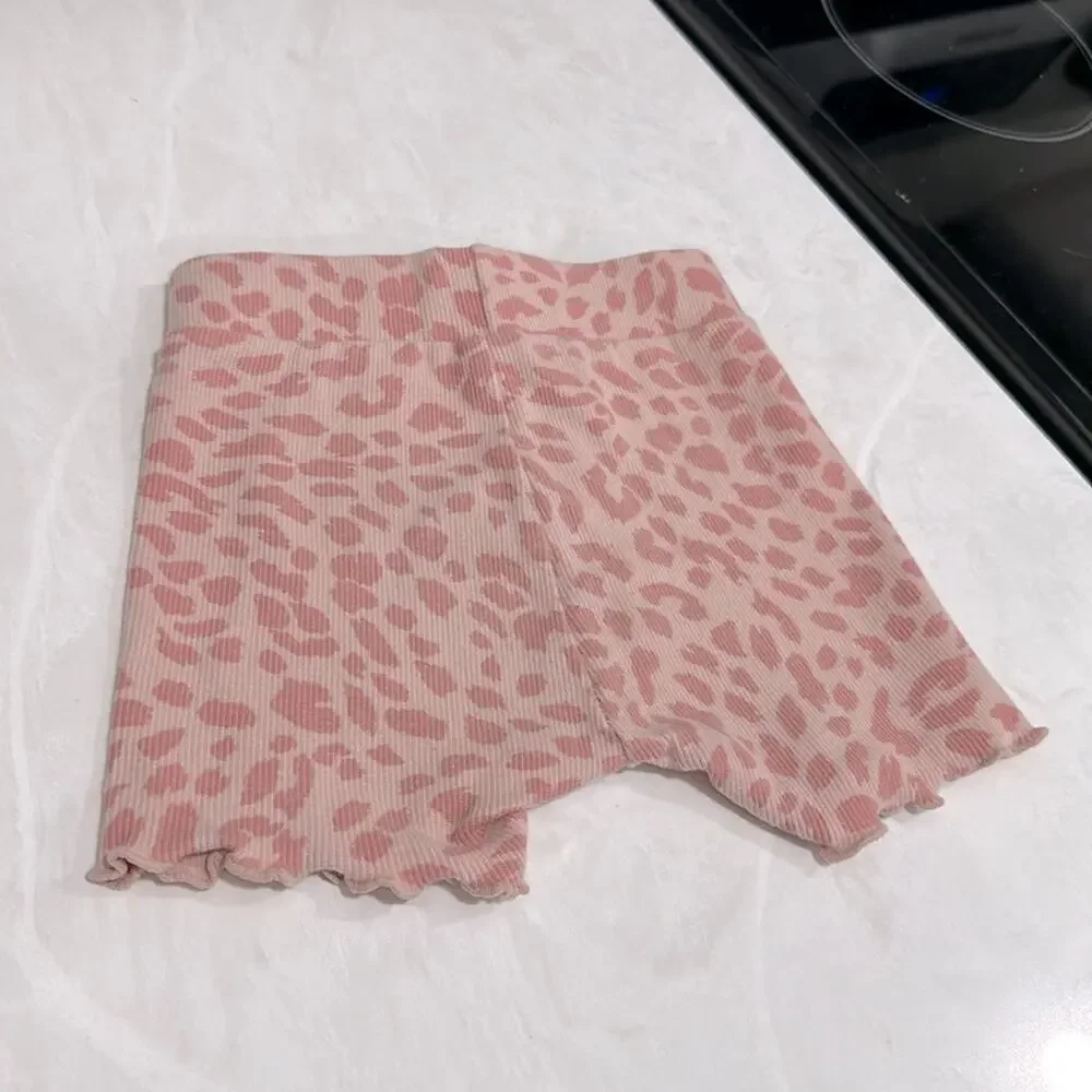 HuxBaby Animal Rib Tee + Short Set Sz 12-18 Pink Leopard Spring Summer MSRP $59